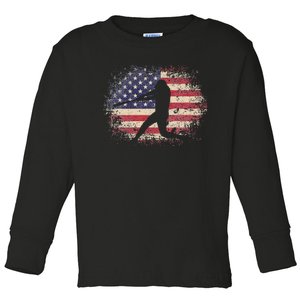 Baseball Bat Ball 4th of July Christmas Gift American Flag Toddler Long Sleeve Shirt