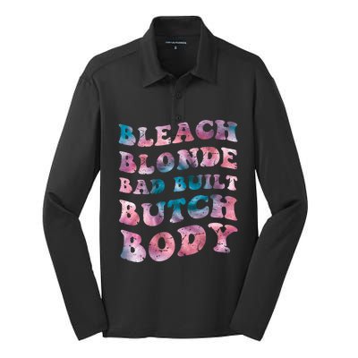 Bleach Blonde Bad Built Butch Body Funny Groovy Tie Die Silk Touch Performance Long Sleeve Polo