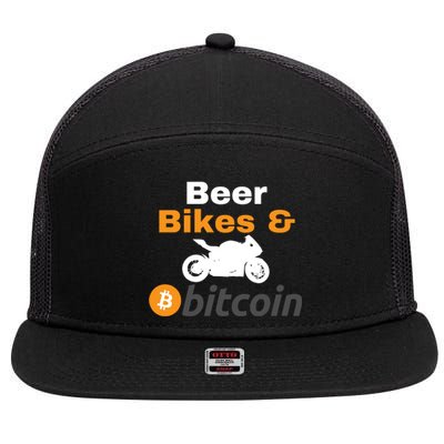 Beer Bikes Bitcoin, Vintage Bitcoin Logo, Bitcoin Crypto, Bitcoin Blockchain 7 Panel Mesh Trucker Snapback Hat