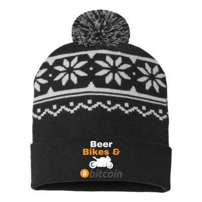 Beer Bikes Bitcoin, Vintage Bitcoin Logo, Bitcoin Crypto, Bitcoin Blockchain USA-Made Snowflake Beanie