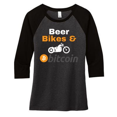 Beer Bikes Bitcoin, Vintage Bitcoin Logo, Bitcoin Blockchain, Bitcoin Crypto Women's Tri-Blend 3/4-Sleeve Raglan Shirt