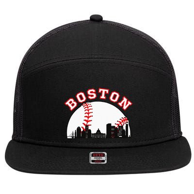 Boston Baseball Boston MA Cityscape BOS Skyline  7 Panel Mesh Trucker Snapback Hat