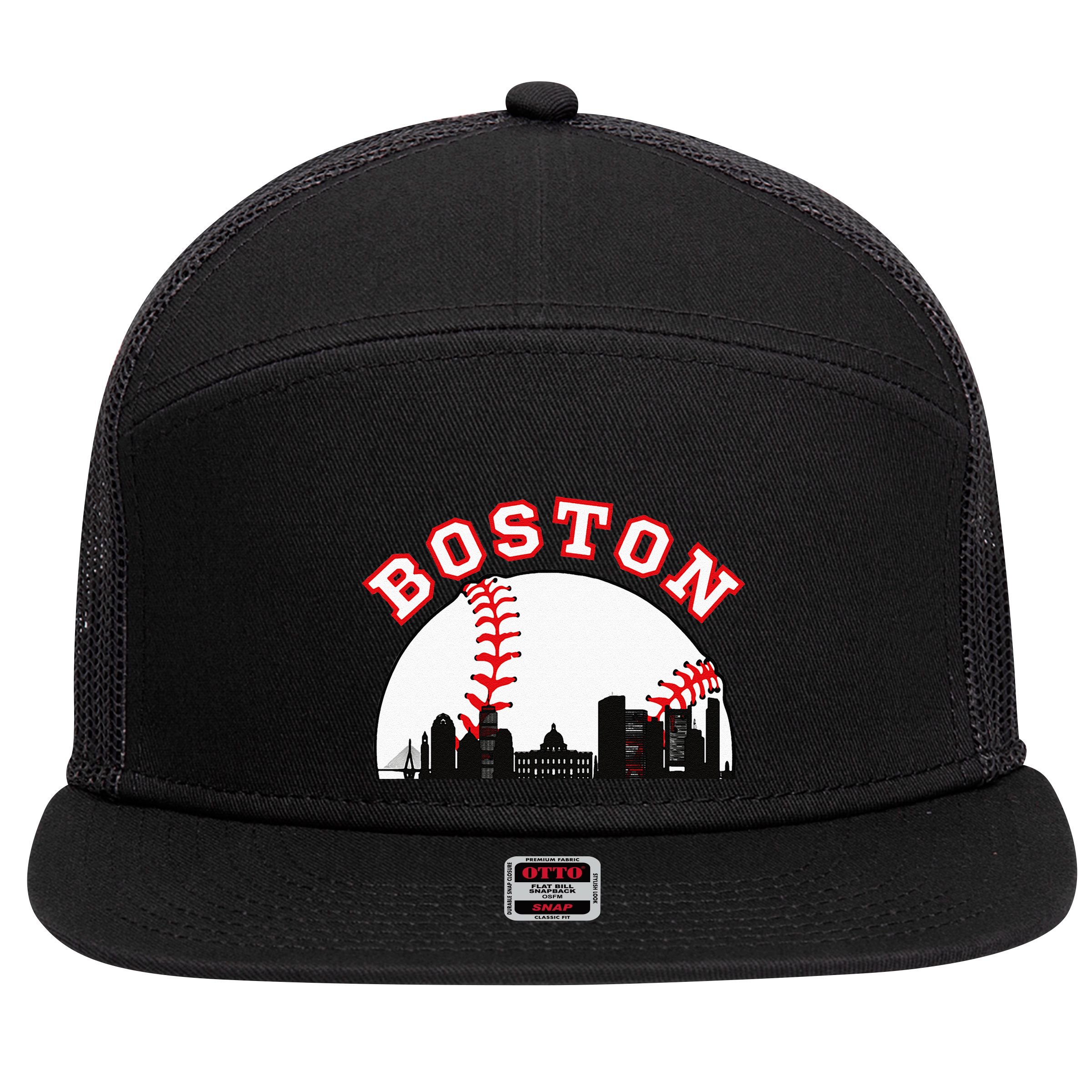 Boston Baseball Boston MA Cityscape BOS Skyline  7 Panel Mesh Trucker Snapback Hat