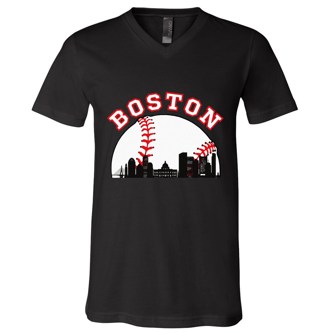 Boston Baseball Boston MA Cityscape BOS Skyline  V-Neck T-Shirt