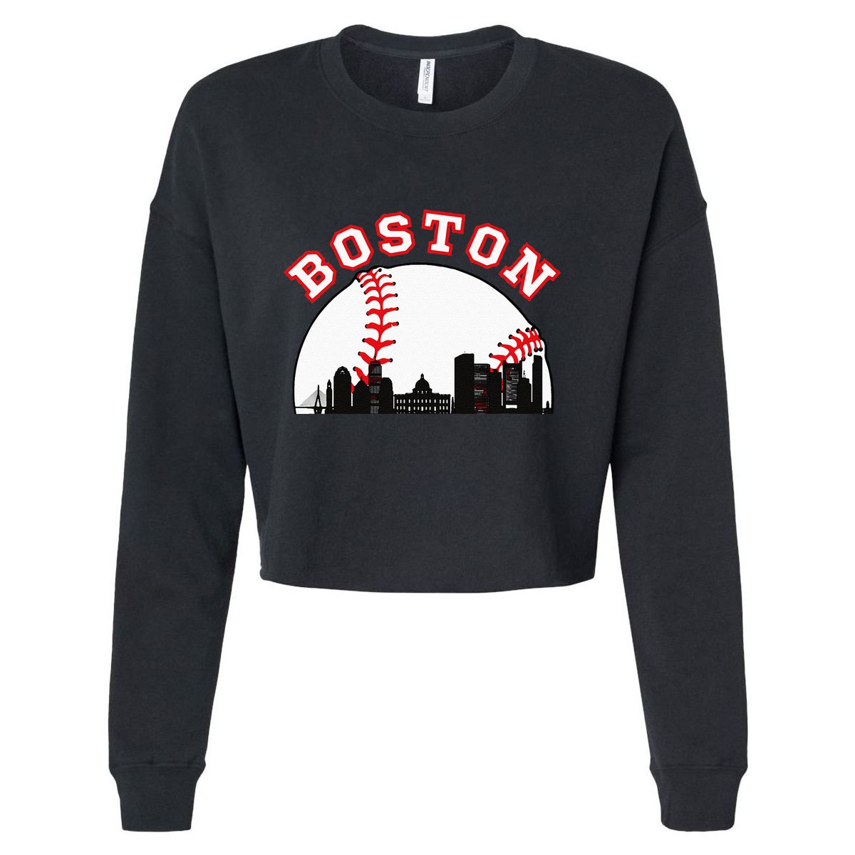 Boston Baseball Boston MA Cityscape BOS Skyline  Cropped Pullover Crew