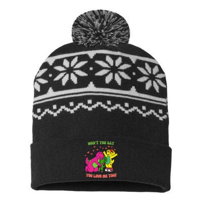 Barney Baby Bop And Bj WonT You Say You Love Me Too USA-Made Snowflake Beanie