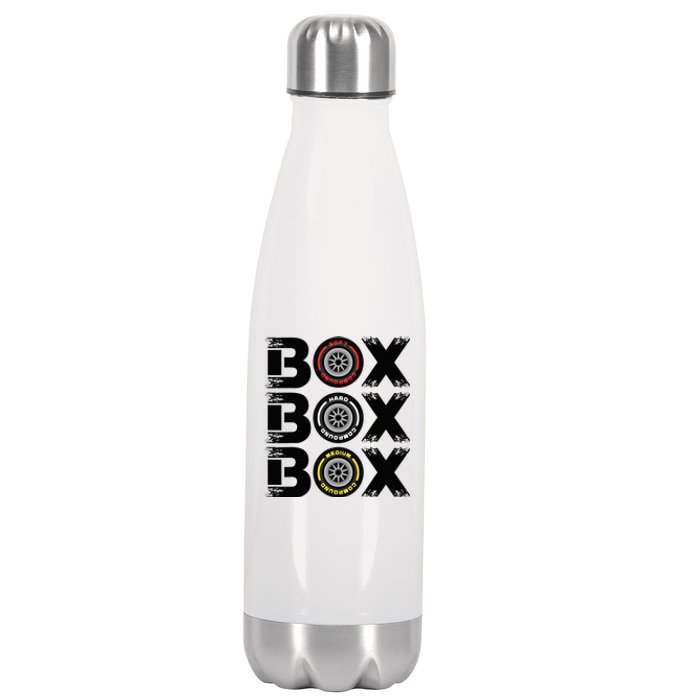 Box Box Box F1 Tyre Compound V2 Design Car Lover Stainless Steel Insulated Water Bottle