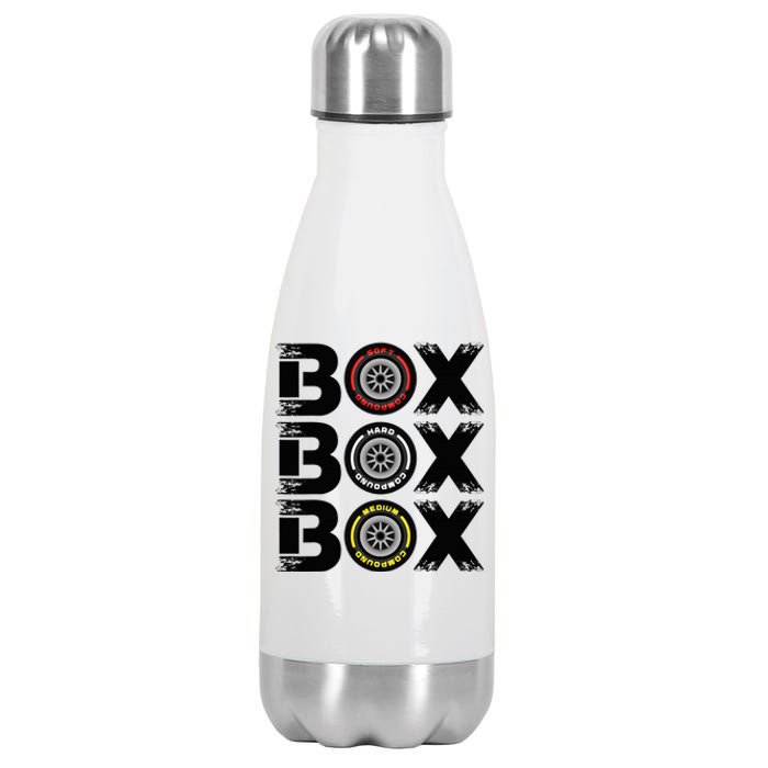 Box Box Box F1 Tyre Compound V2 Design Car Lover Stainless Steel Insulated Water Bottle