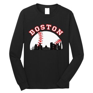 Boston Baseball Boston MA Cityscape BOS Skyline Long Sleeve Shirt