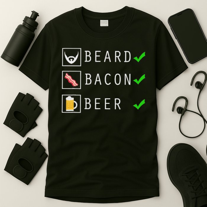 Beard Bacon Beer Funny Checklist Design T-Shirt