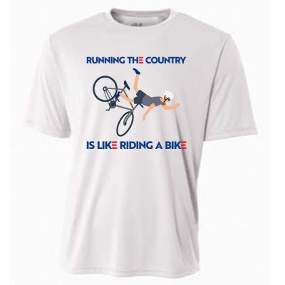 Biden Bike Bicycle Running The Country Is Like Riding A Bike Cooling Performance Crew T-Shirt