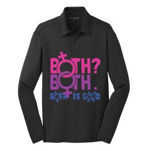 Both? Both Both Is Good Bi Pride Humor Bisexual Pride Gift Silk Touch Performance Long Sleeve Polo