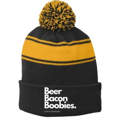 Beer Bacon Boobies Premium Stripe Pom Pom Beanie