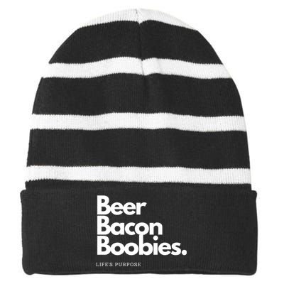 Beer Bacon Boobies Premium Striped Beanie with Solid Band