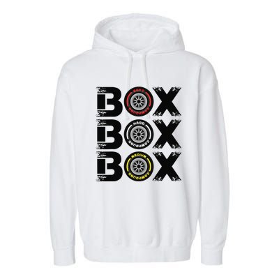 Box Box Box F1 Tyre Compound V2 Design Car Lover Garment-Dyed Fleece Hoodie