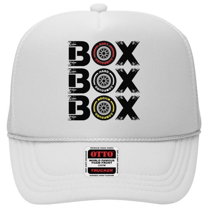 Box Box Box F1 Tyre Compound V2 Design Car Lover High Crown Mesh Back Trucker Hat