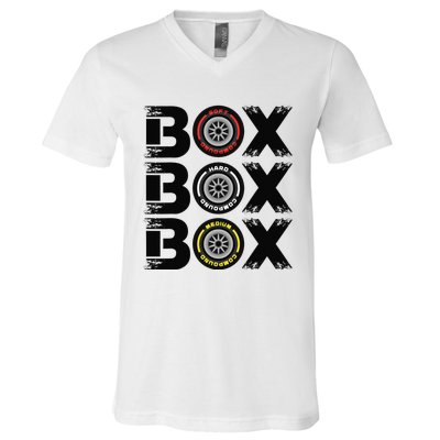 Box Box Box F1 Tyre Compound V2 Design Car Lover V-Neck T-Shirt