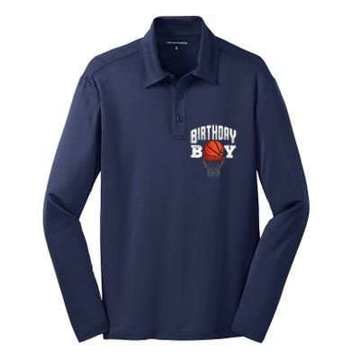 Basketball Birthday Boy Player Basketball Player Birthday Silk Touch Performance Long Sleeve Polo