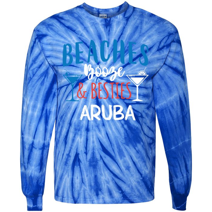 Beaches Booze Besties Bachelorette Aruba Trip Gift Tie-Dye Long Sleeve Shirt