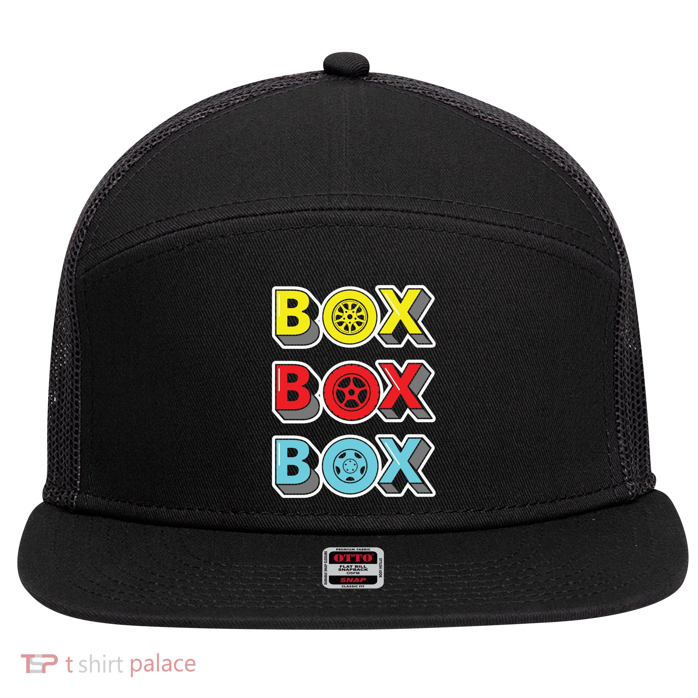 Box Box Box Retro Vintage Racing 7 Panel Mesh Trucker Snapback Hat