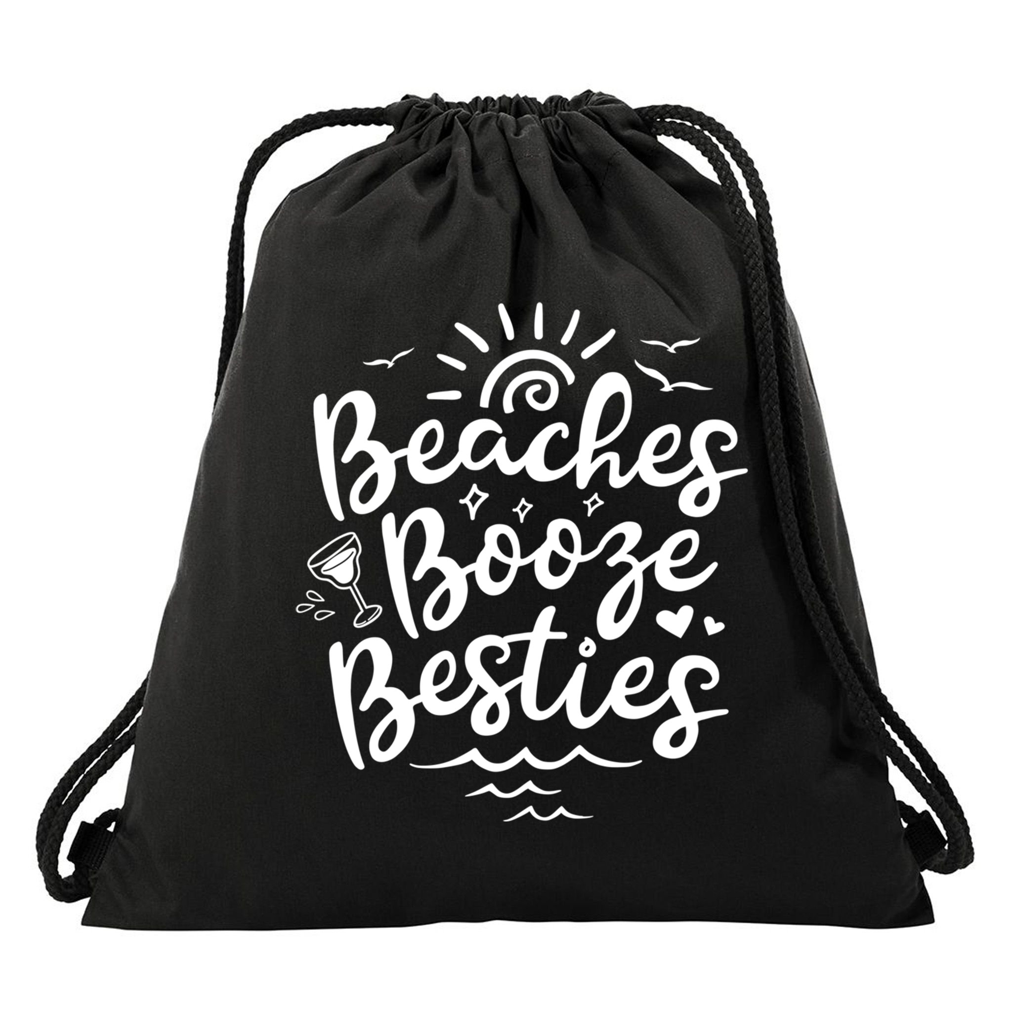 Beaches Booze Besties Summer Best Friend Vacation Gift Drawstring Bag