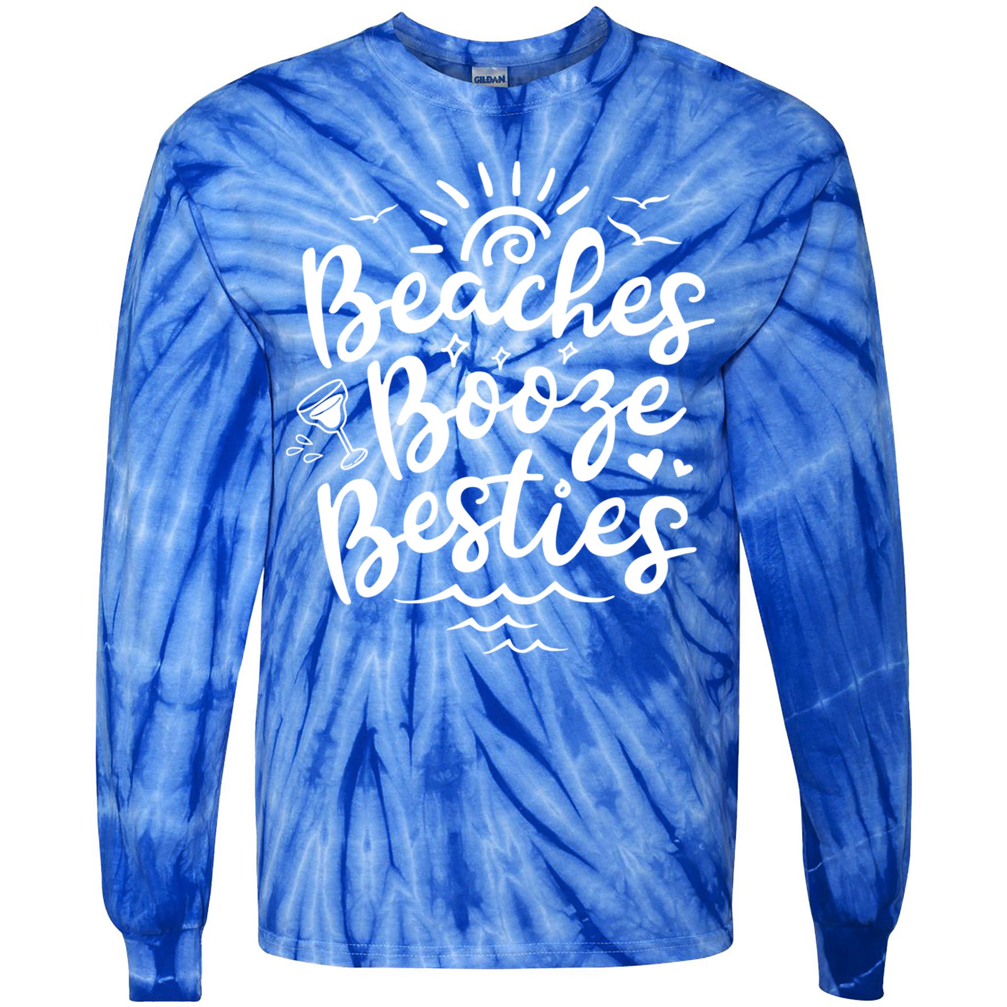 Beaches Booze Besties Summer Best Friend Vacation Gift Tie-Dye Long Sleeve Shirt