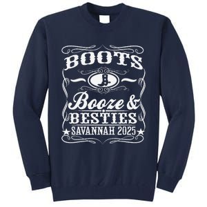 Boots Booze Besties Savannah 2025 Whiskey Theme Tall Sweatshirt