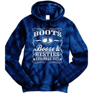 Boots Booze Besties Savannah 2025 Whiskey Theme Tie Dye Hoodie