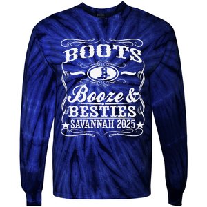 Boots Booze Besties Savannah 2025 Whiskey Theme Tie-Dye Long Sleeve Shirt