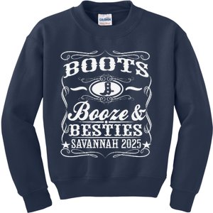 Boots Booze Besties Savannah 2025 Whiskey Theme Kids Sweatshirt