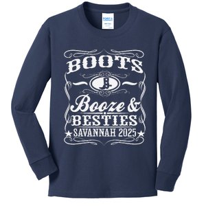 Boots Booze Besties Savannah 2025 Whiskey Theme Kids Long Sleeve Shirt