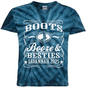 Boots Booze Besties Savannah 2025 Whiskey Theme Kids Tie-Dye T-Shirt