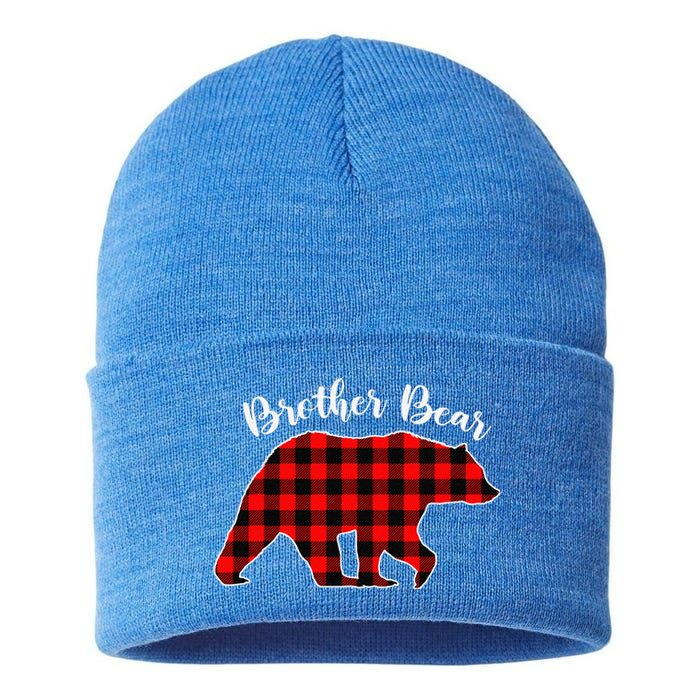 BROTHER BEAR Buffalo Plaid Red Funny Christmas Pajama Family Sustainable Knit Beanie