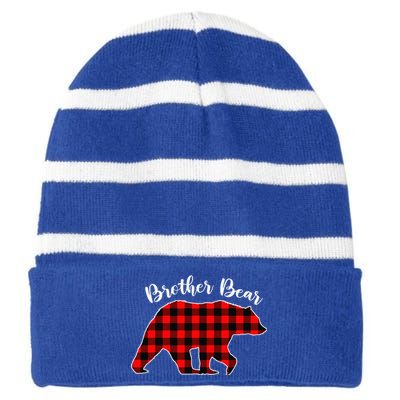 BROTHER BEAR Buffalo Plaid Red Funny Christmas Pajama Family Striped Beanie with Solid Band