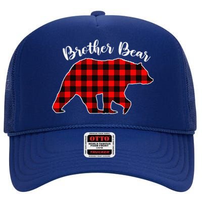 BROTHER BEAR Buffalo Plaid Red Funny Christmas Pajama Family High Crown Mesh Back Trucker Hat