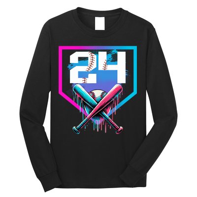 Baseball Birthday Boy Drip 24th Player 24 Years Old Boy  Long Sleeve Shirt