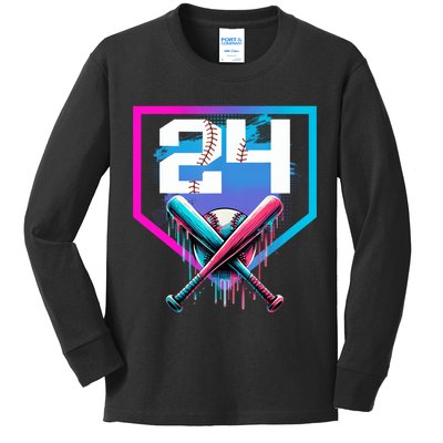 Baseball Birthday Boy Drip 24th Player 24 Years Old Boy  Kids Long Sleeve Shirt