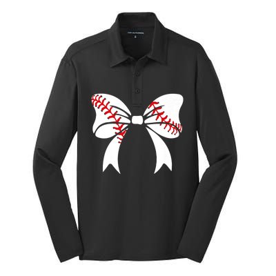 Baseball Bow Baseball Mom Mothers Day Women Baseball Mama Silk Touch Performance Long Sleeve Polo