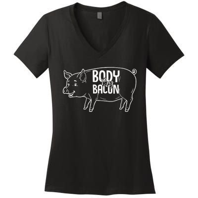 Body By Bacon Graphic Women's V-Neck T-Shirt