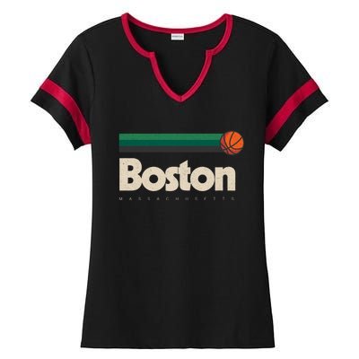 Boston Basketball BBall Massachusetts Green Retro Boston Ladies Halftime Notch Neck Tee