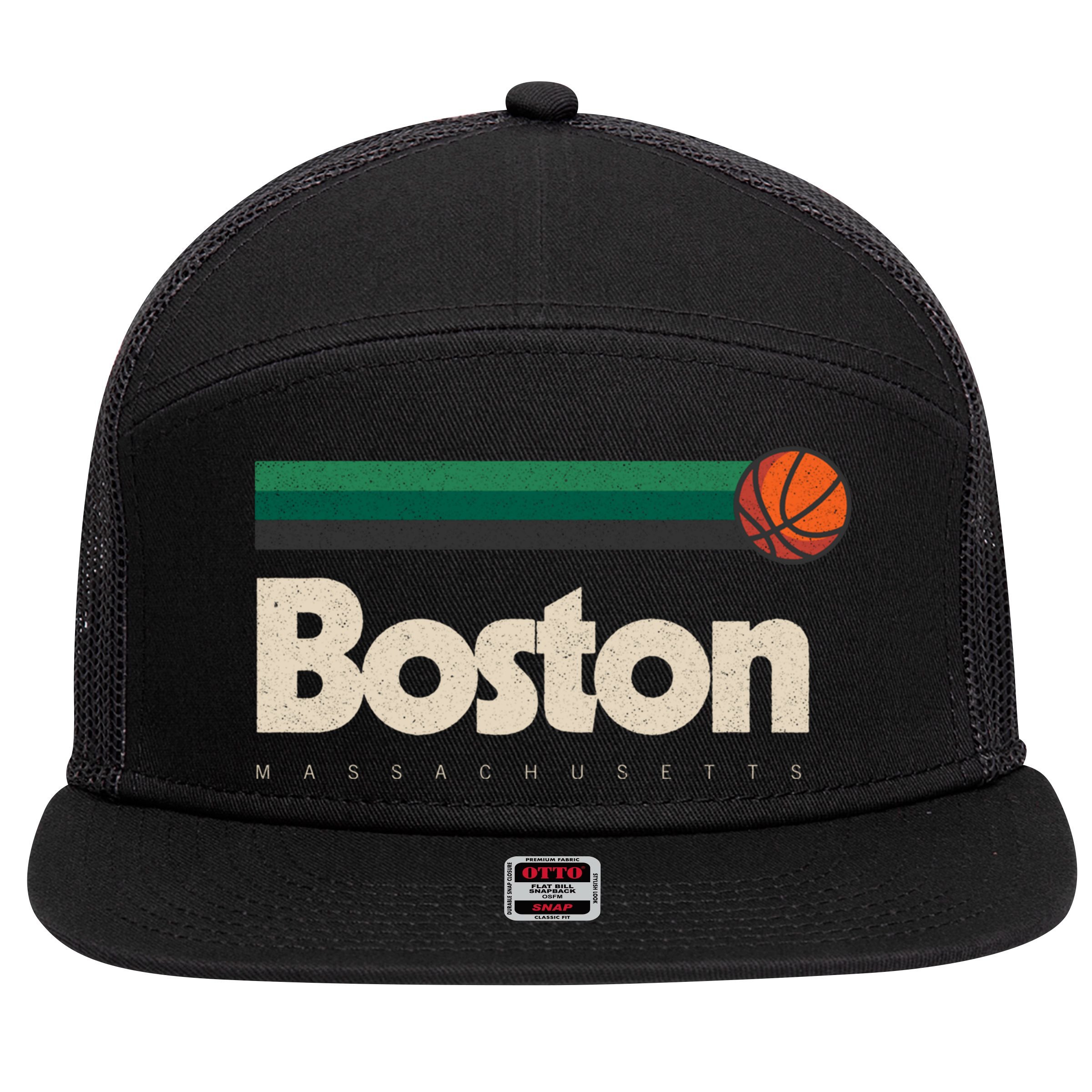 Boston Basketball BBall Massachusetts Green Retro Boston 7 Panel Mesh Trucker Snapback Hat