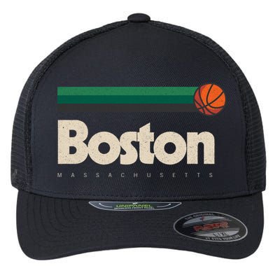 Boston Basketball BBall Massachusetts Green Retro Boston Flexfit Unipanel Trucker Cap