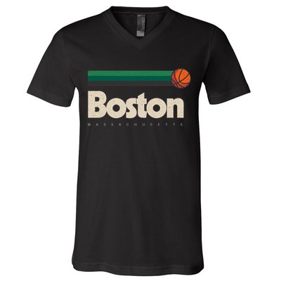 Boston Basketball BBall Massachusetts Green Retro Boston V-Neck T-Shirt