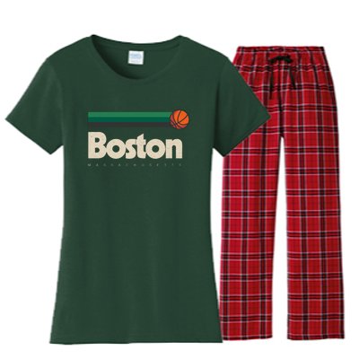 Boston Basketball BBall Massachusetts Green Retro Boston Women's Flannel Pajama Set