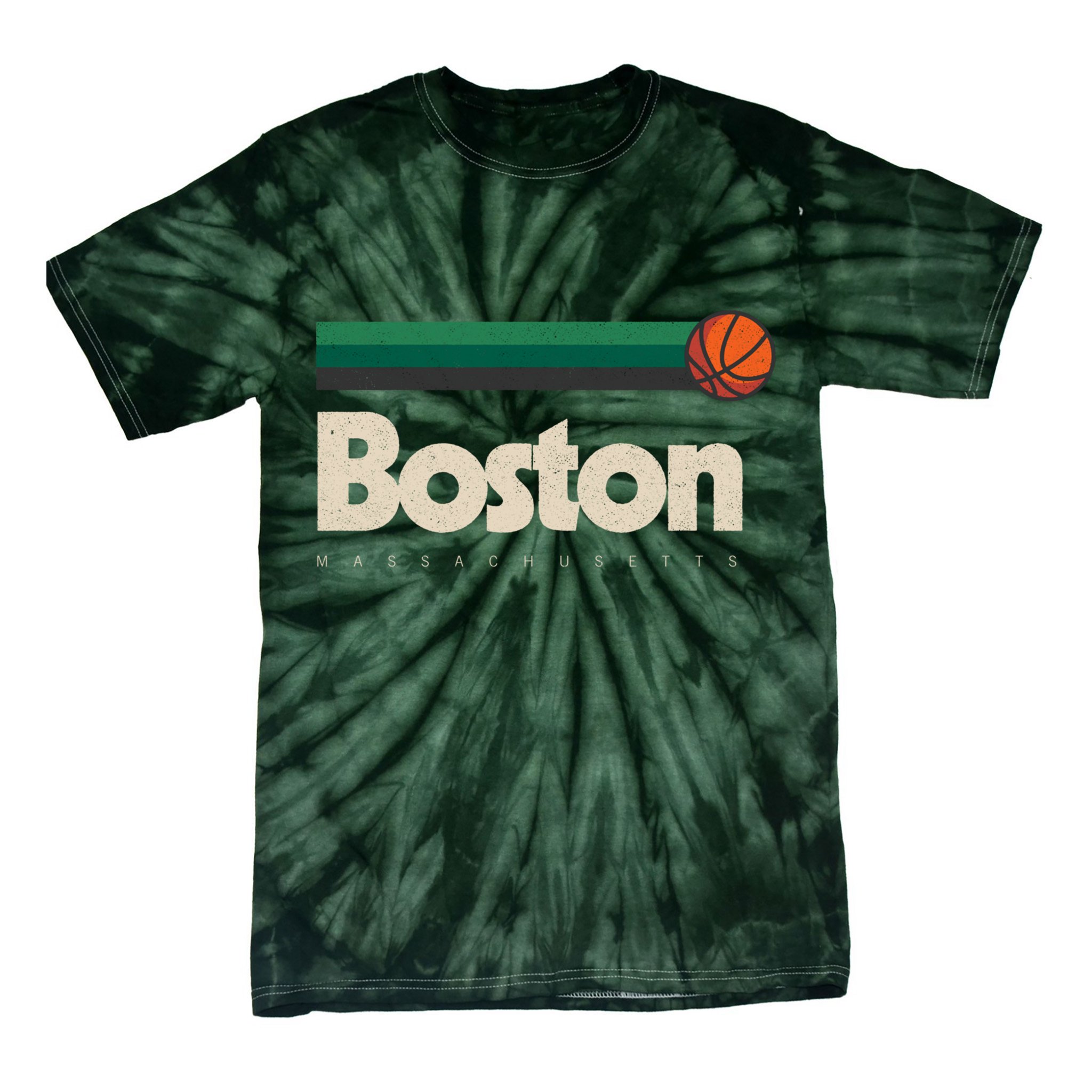Boston Basketball BBall Massachusetts Green Retro Boston Tie-Dye T-Shirt