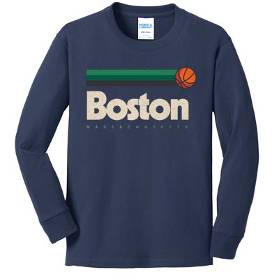 Boston Basketball BBall Massachusetts Green Retro Boston Kids Long Sleeve Shirt