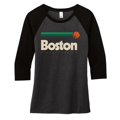 Boston Basketball BBall Massachusetts Green Retro Boston Women's Tri-Blend 3/4-Sleeve Raglan Shirt