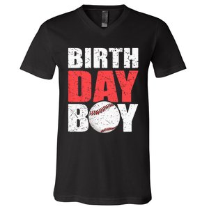 Birthday Baseball Batter Catcher Pitcher Baseball Theme V-Neck T-Shirt