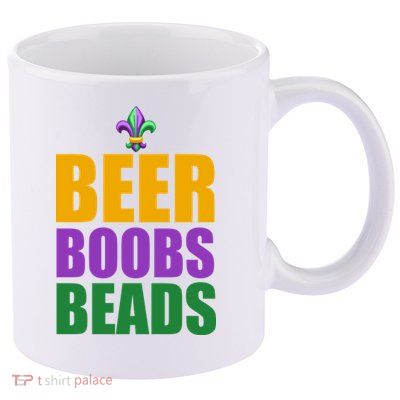 Beer Boobs Beads Mardi Gras Celebration 11oz C Handle Ceramic Mug