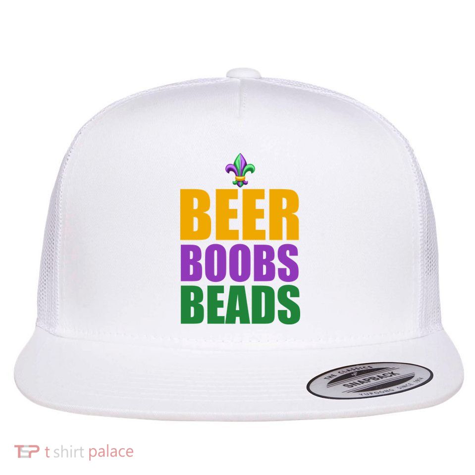Beer Boobs Beads Mardi Gras Celebration Flat Bill Trucker Hat